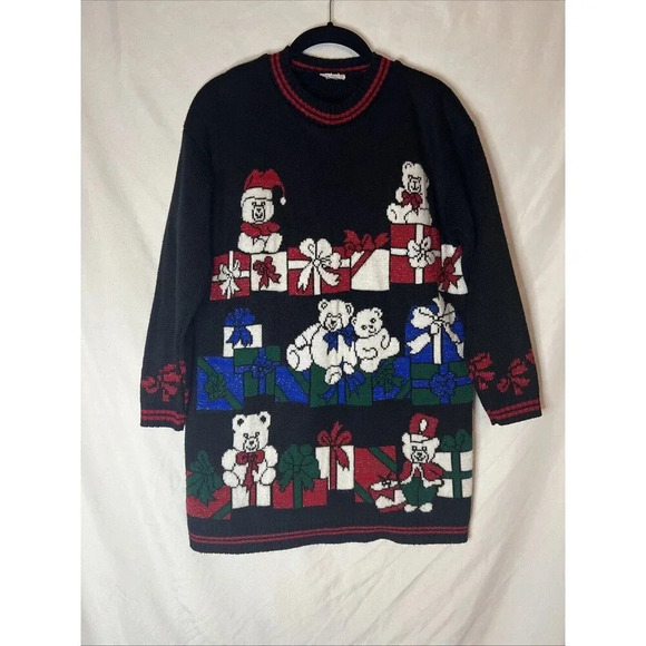 Ugly Christmas Sweater‎ Xmas Size Large Vintage Bear - Picture 1 of 15